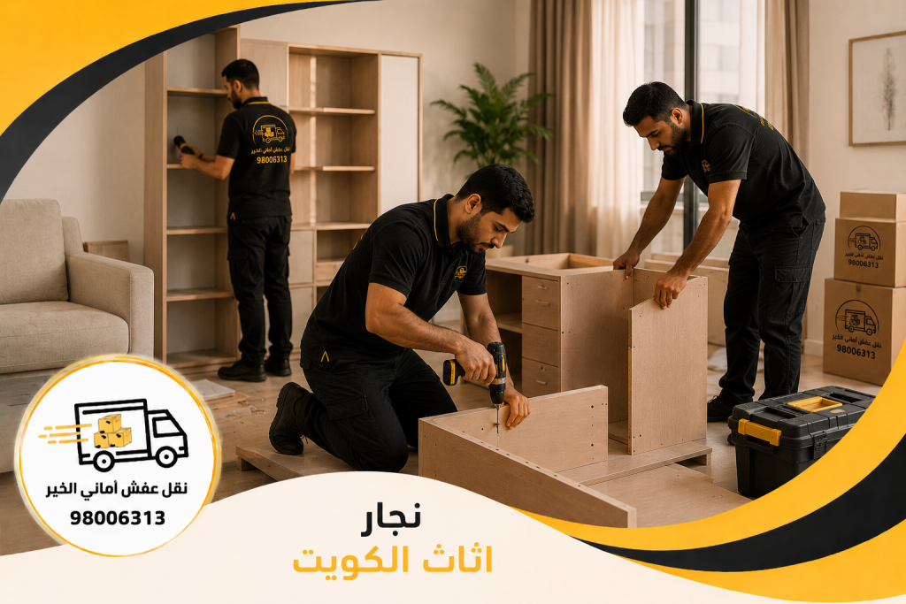 نجار أثاث في الكويت يقوم بفك وتركيب وإصلاح الأثاث المنزلي باحترافية داخل أحد المنازل.
