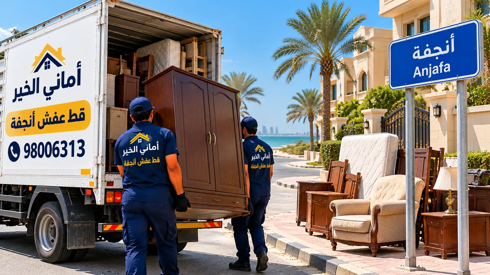 إخلاء العفش القديم من بيوت أنجفة إخراج كبت وعفش قديم من فيلا في أنجفة مع عمال أماني الخير